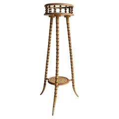 Antique Painted Faux Bamboo Pedestal Plant Stand, 19Th Century