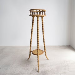 Antique Painted Faux Bamboo Pedestal Plant Stand, 19Th Century