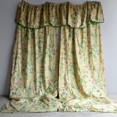 Vintage Full-Length Yellow Floral Chintz Country House Curtains By GP & J Baker