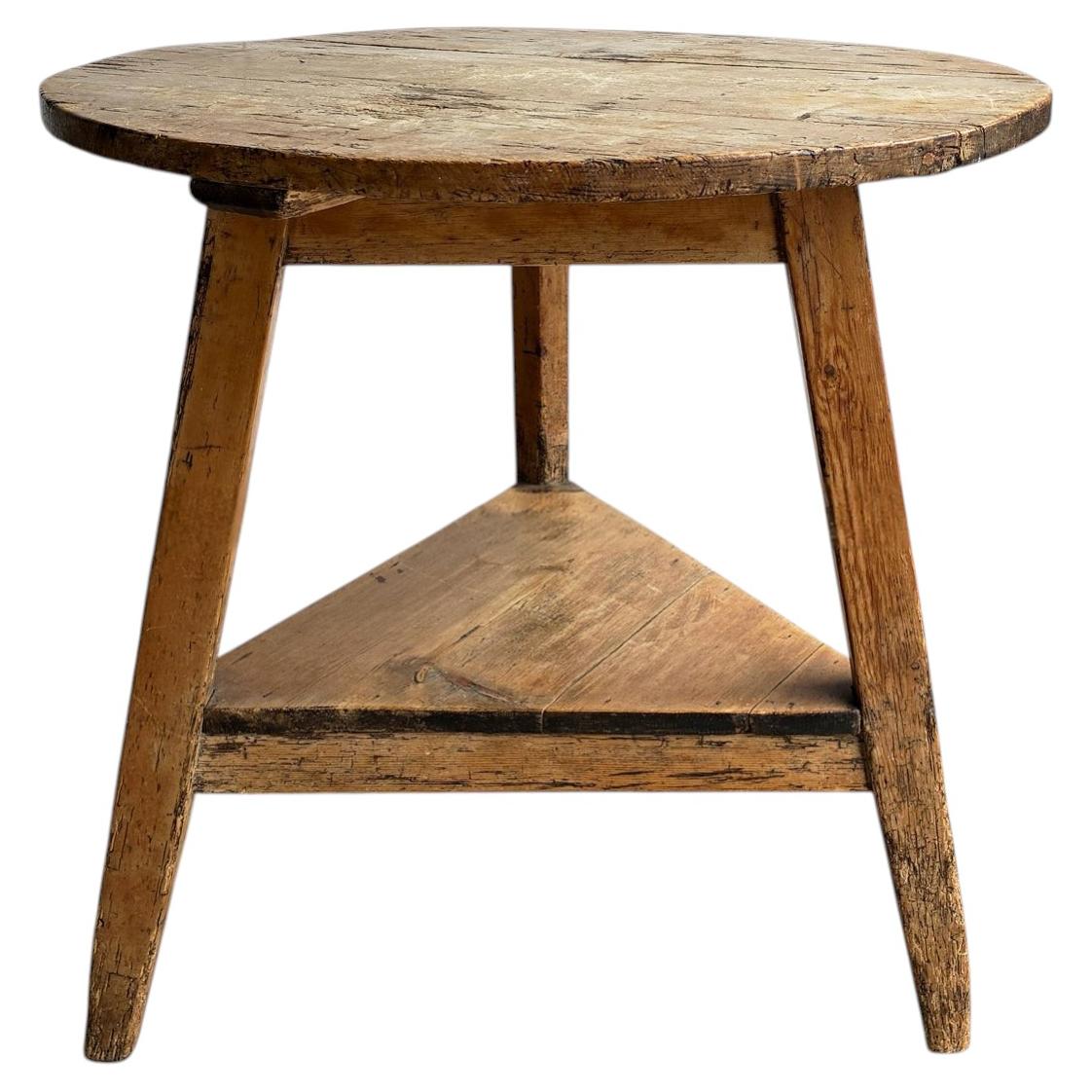 Antique Pine Cricket Table With Shelf, 19th Century