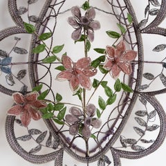 Antique French Glass Beadwork Immortelle Floral Wreath, 19Th Century