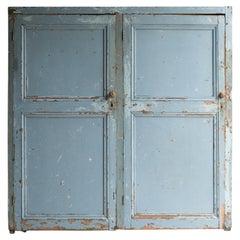Large Antique Cornflower Blue Painted Pine Cupboard, 19th Century