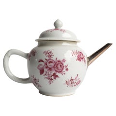 Antique Chinese Porcelain Famille Rose Teapot With Repaired Silver Spout, 18th C