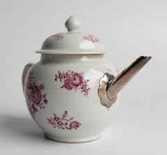Antique Chinese Porcelain Famille Rose Teapot With Repaired Silver Spout, 18th C