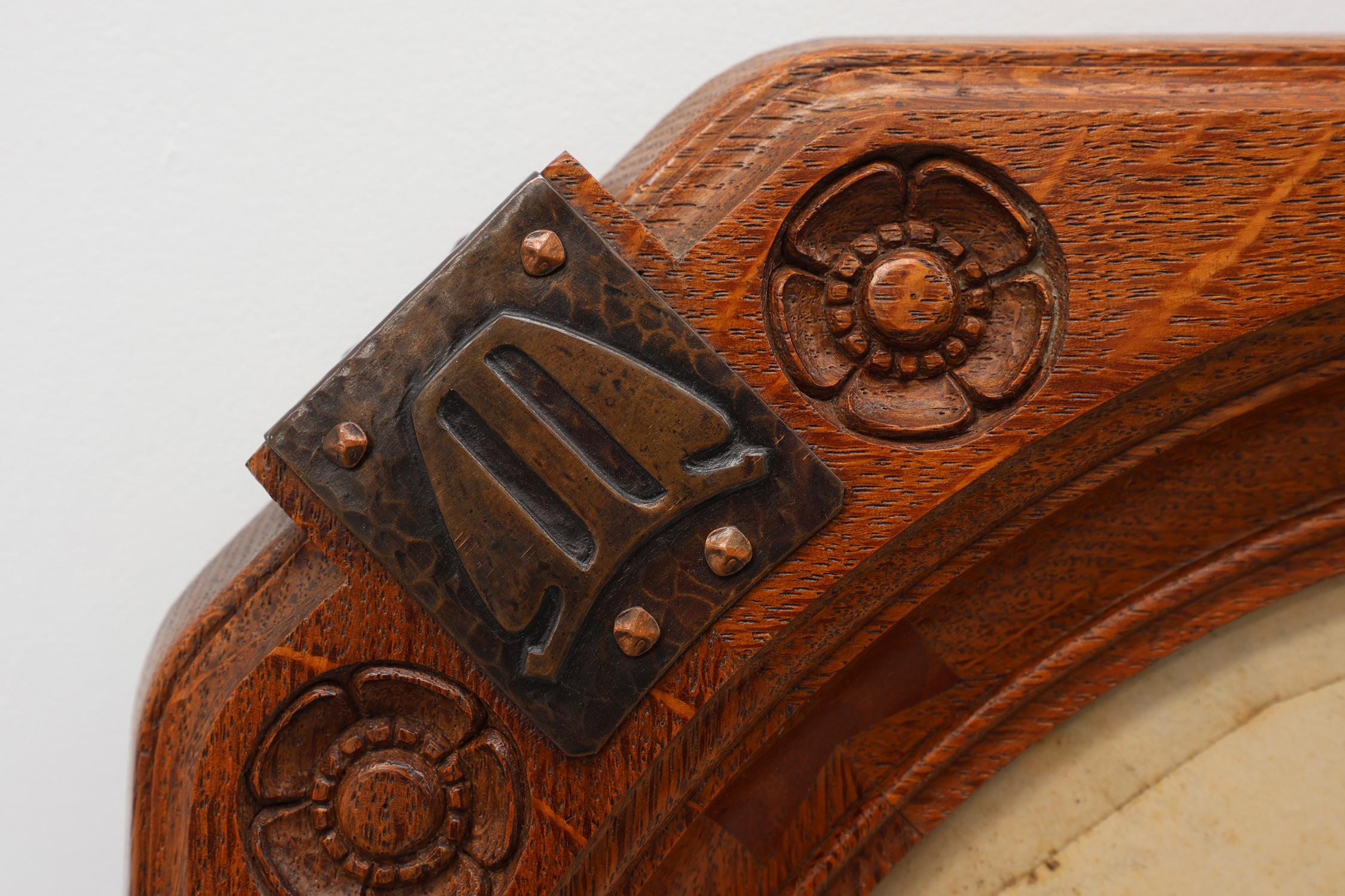 Art Nouveau Art nouveau oak photo frame with copper decorations by Geo Verbanck For Sale