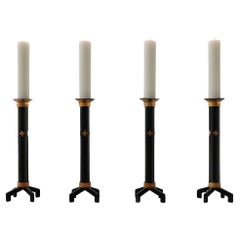 Rare set of 4 very large church candle sticks in black metal and copper, 1960s