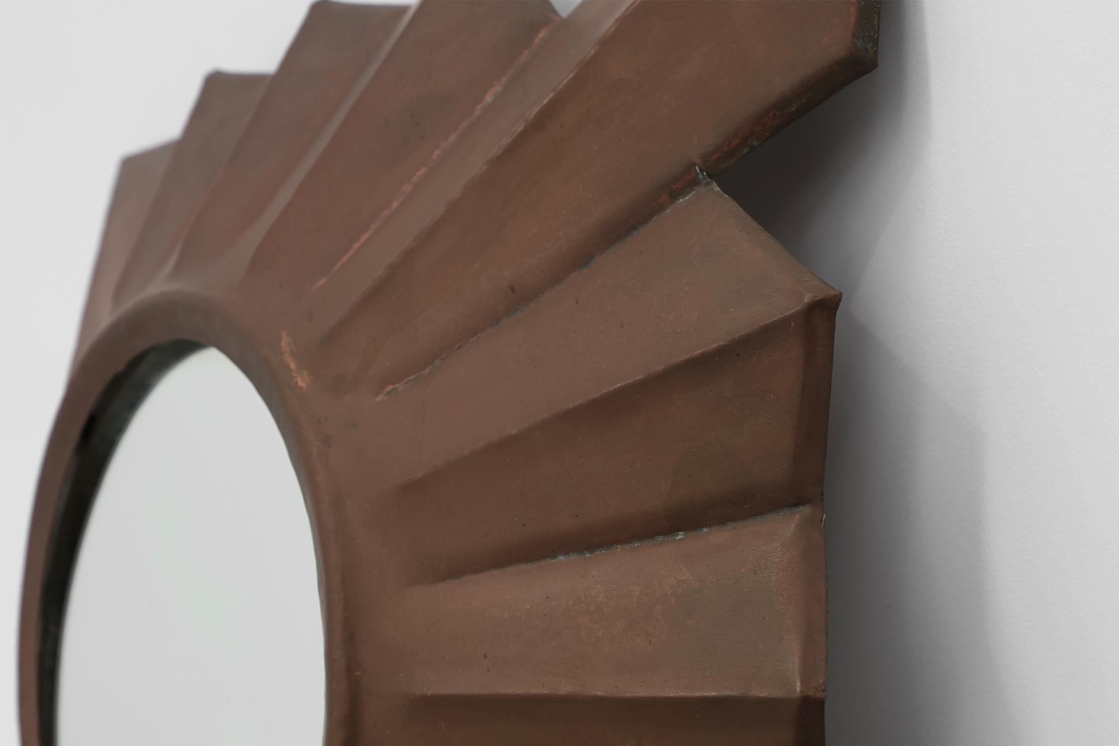 Copper Art Deco sunburst mirror in red copper, France 1920s For Sale