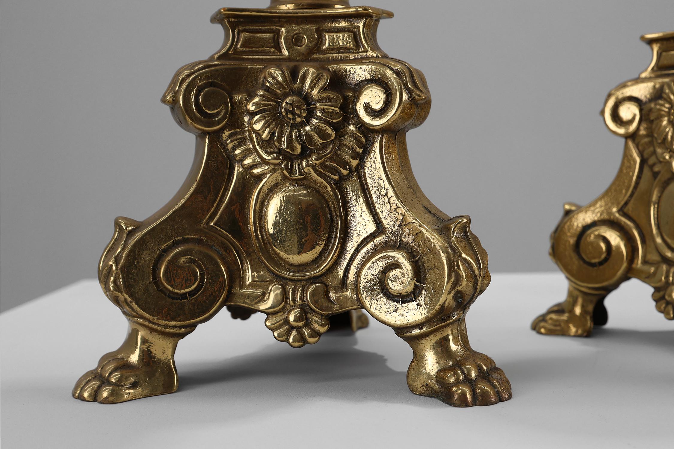 Paar große, antike Kerzenständer aus Bronze, Frankreich ca. 1900 im Angebot 2
