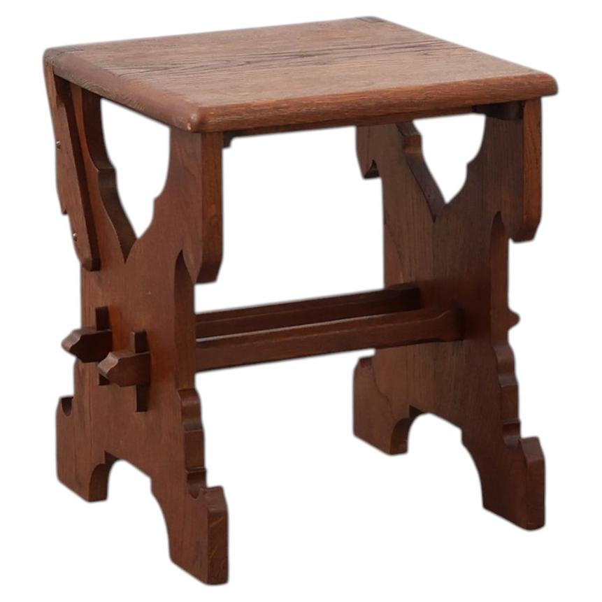 Belgian Arts & Crafts or Jugendstil Oak Stool, circa 1890