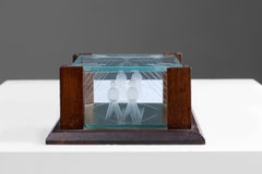 Art Deco jewelry box in facet cut glass and oak, France 1930s