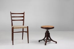 Tabouret de piano Thonet en bois de hêtre courbé avec assise en rotin, Autriche, vers 1900