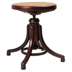 Tabouret de piano Thonet en bois de hêtre courbé avec assise en rotin, Autriche, vers 1900