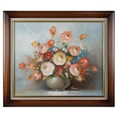 Peinture d'un vase avec des fleurs par le peintre belge Edmond Sanders (1898-1961)