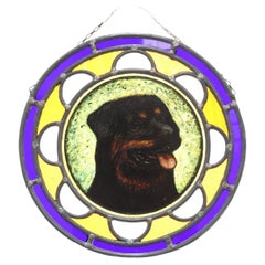 Art Deco Stained Glass Roundel Depicting a Rottweiler dog, Belgium ca. 1900