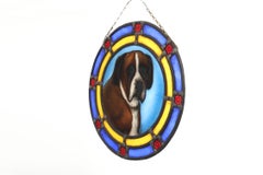 Art Deco Stained Glass Roundel Depicting a Boxer Dog, Belgium ca. 1900