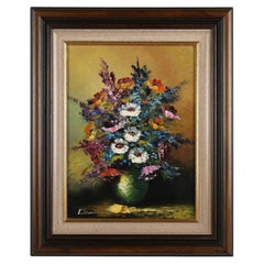 Signed Belgian painting of a still life with a bouquet of flowers, ca. 1950