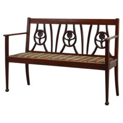 Banco art déco belga de madera de roble, de los años 20