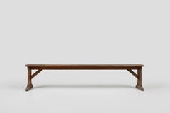 Rustic French bench in oak with carvings and nice patina, ca. 1850