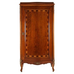 Ancienne armoire en bois avec incrustation et décorations en bronze, France, vers 1860