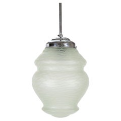 Art Deco pendant lamp with green glass shade, France ca. 1940