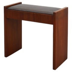 Art Deco Walnut Stool with Leather Seat, Belgium ca. 1925
