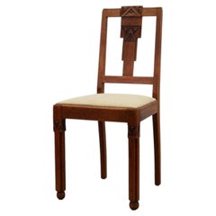 Amsterdamse School style Oak Side Chair with Geometric Carvings, The Netherlands