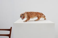 Italian Hollywood Regency Ceramic handpainted Tiger Sculpture, ca. 1950