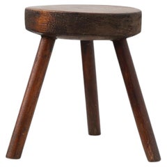 Rustic oak wooden tripod stool, France, ca. 1900