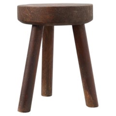 Rustic oak wooden tripod stool, France, ca. 1900