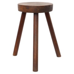 Rustic oak wooden tripod stool, France, ca. 1900