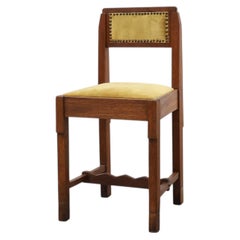 Belgian Art Deco Oak Side Chair with Yellow Upholstery, 1920s