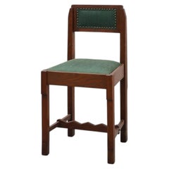 Belgian Art Deco oak side chair with green upholstery, modernist 1920s