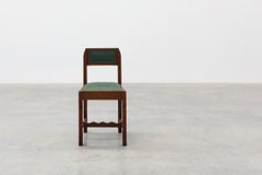 Belgian Art Deco oak side chair with green upholstery, modernist 1920s