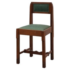 Belgian Art Deco oak side chair with green upholstery, modernist 1920s