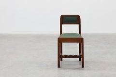 Belgian Art Deco oak side chair with green upholstery, modernist 1920s