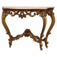 Carved gilt console table with rose marble top, Louis XV / Rococo style, Italy