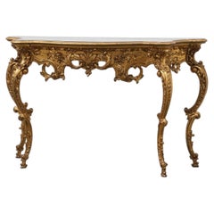 Carved console table with glass smoked top, Louis XV style, Italy, 20th century