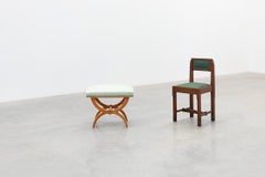 Empire style curule stool with striped upholstery, France, 20th century