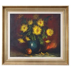 Impressionist Still Life with Yellow Flowers by A. de Man, Belgium, circa 1960