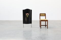 Art Nouveau Black Lacquer Fire Screen with Hand‑Painted Floral Motif, France