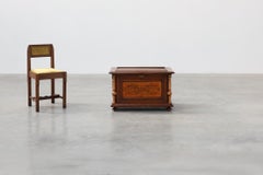 Neo-Renaissance walnut chest with inlaid front panel and turned columns, Belgium