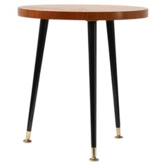 Mid‑Century Tripod Side Table with Black Tapered Legs and Brass Feet, Italy, 195