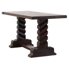 Dark Oak Coffee Table with Spiral‑Turned Trestle Legs, France, circa 1915