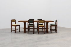 Solid oak trestle table with pegged stretcher, France, 20th century