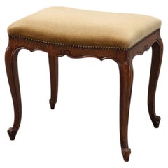 Louis XV Style Walnut Stool with Cabriole Legs and Velvet Seat, France