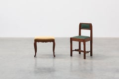 Louis XV Style Walnut Stool with Cabriole Legs and Velvet Seat, France