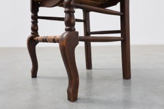 Rustic Oak Ladder-Back Chair with Rush Seat and Cabriole Front Legs, France, cir