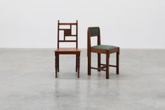 Art Deco oak side chair with carved rosette back and turned front legs, Belgium
