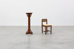 Art Deco oak pedestal with pierced brackets and cross base, Belgium 1920s