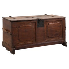 Flemish Oak Blanket Chest with panelled front and iron lock, dated 1825